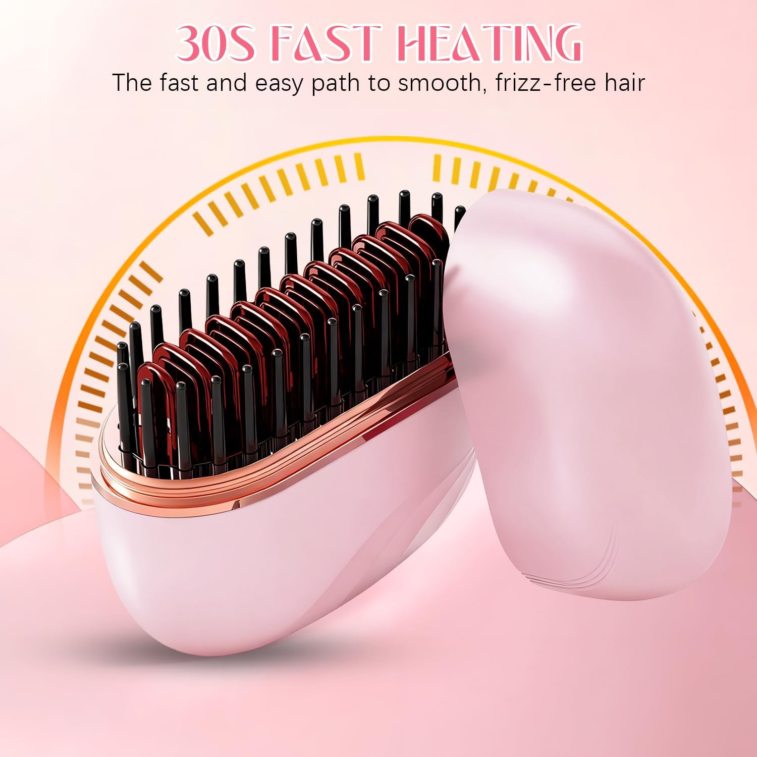 Portable Mini Hair Straightener Brush – Cordless, Rechargeable, 3 Temperature Levels